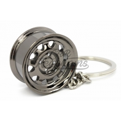 Wide steel wheel keychain | black chrome
